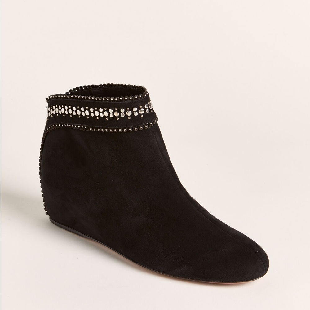 ALAIA $805 Black Suede Studded Concealed Wedge Bootie Italy
